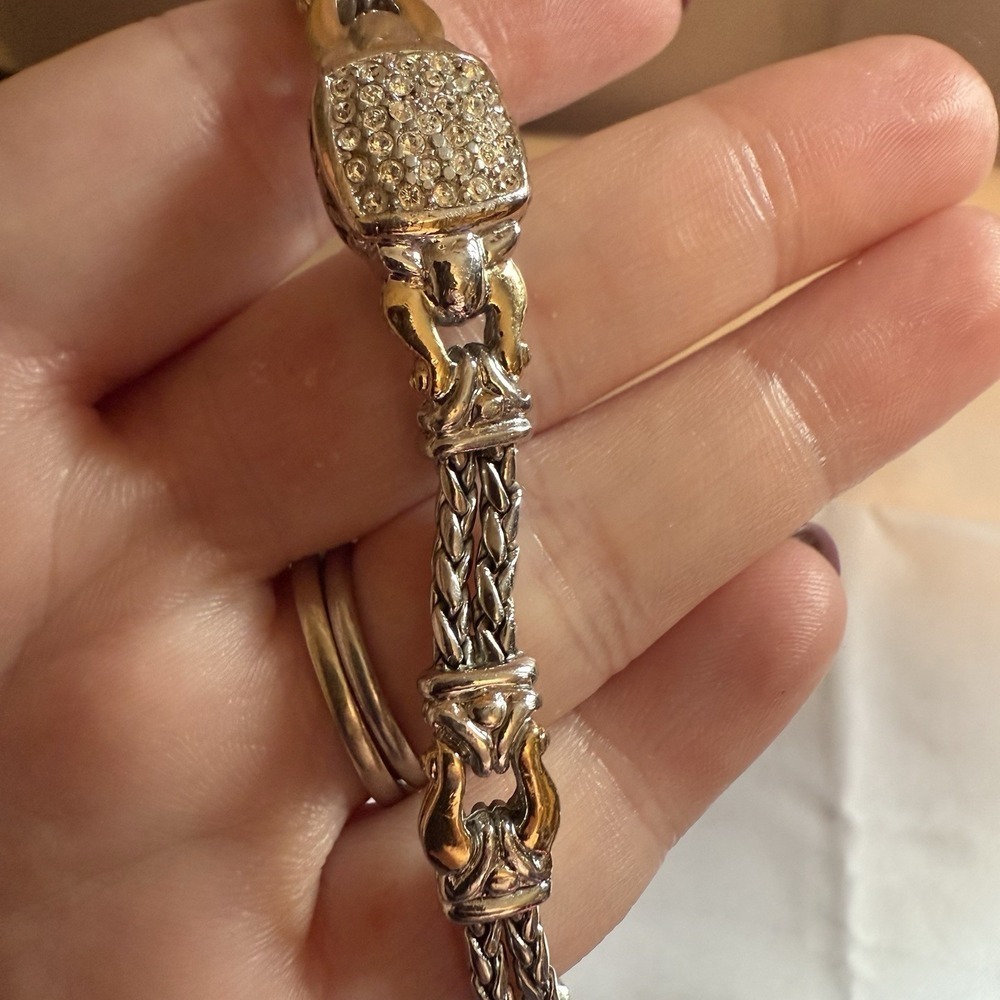 John Mederios Two Tone 2 Strand Locking Bracelet Rhodium Silver And Gold Plated - Picture 9 of 12